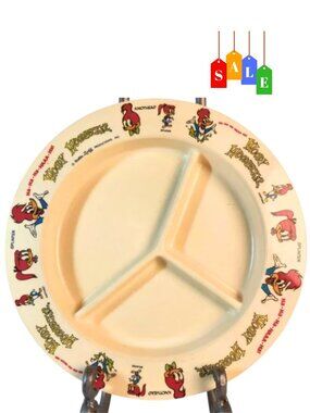Woody Woodpecker 1970s Plastic Divided 9 1/2” Dinner Plate Walter Lantz